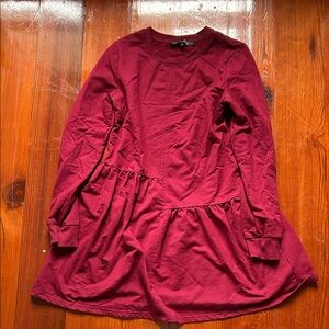 English Factory Burgundy Long-Sleeve Mini Dress